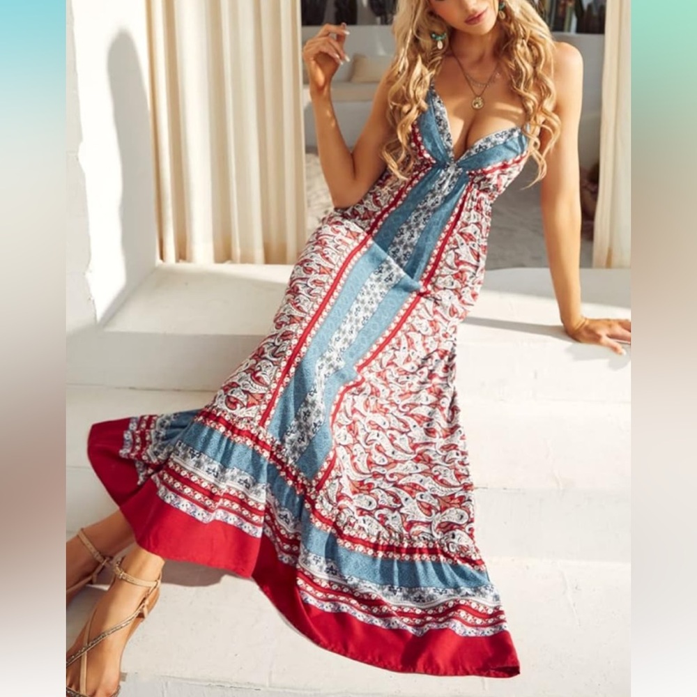 Boho Luukse Halter Maxi Dress. Soft viscose and super comfy.